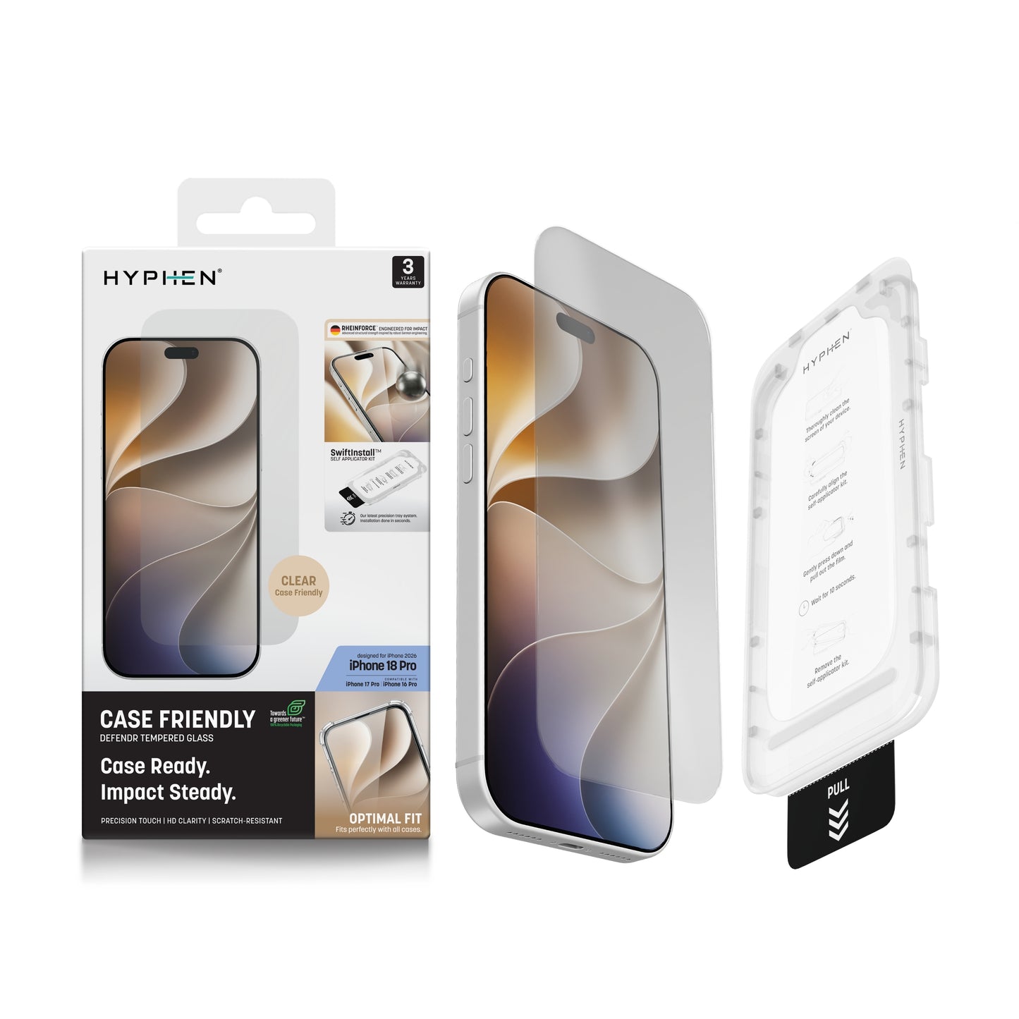 HYPHEN DEFENDR Case Friendly Tempered Glass with Applicator - iPhone 18 Pro