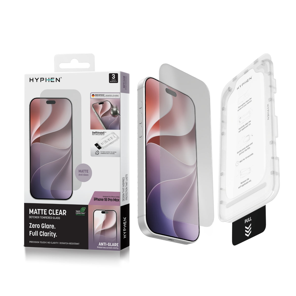 HYPHEN DEFENDR Matte Clear Tempered Glass with Applicator - iPhone 18 Pro Max - 6.9"