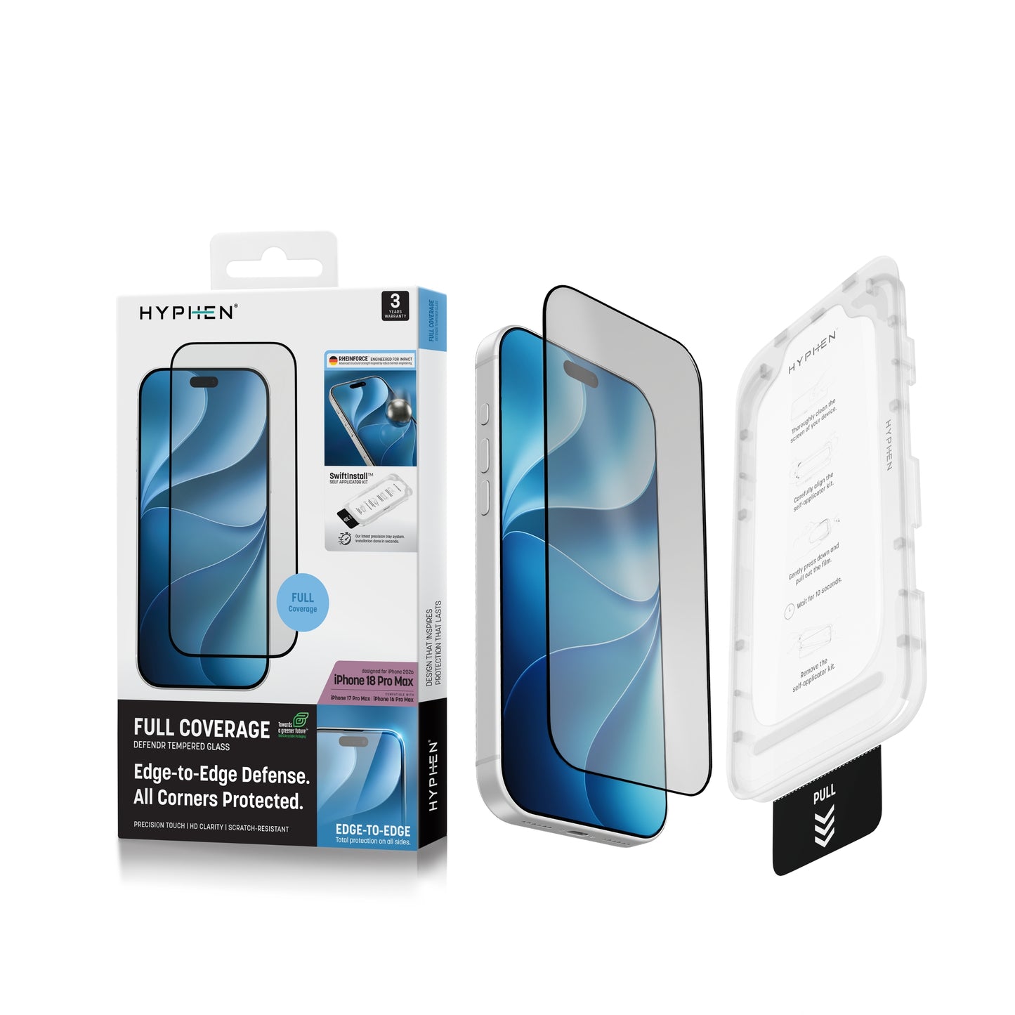 HYPHEN DEFENDR Full Coverage Tempered Glass with Applicator - iPhone 18 Pro Max