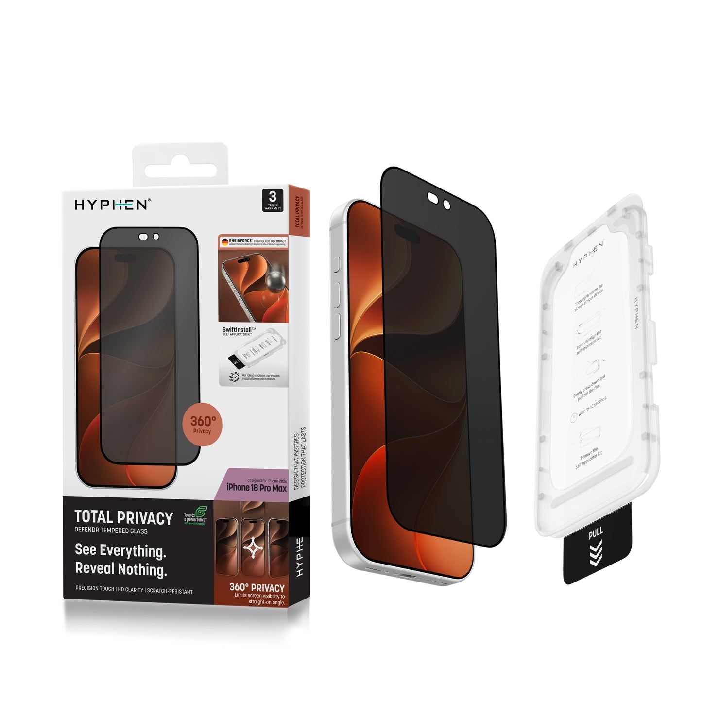 HYPHEN DEFENDR Privacy Tempered Glass with Applicator - iPhone 18 Pro Max