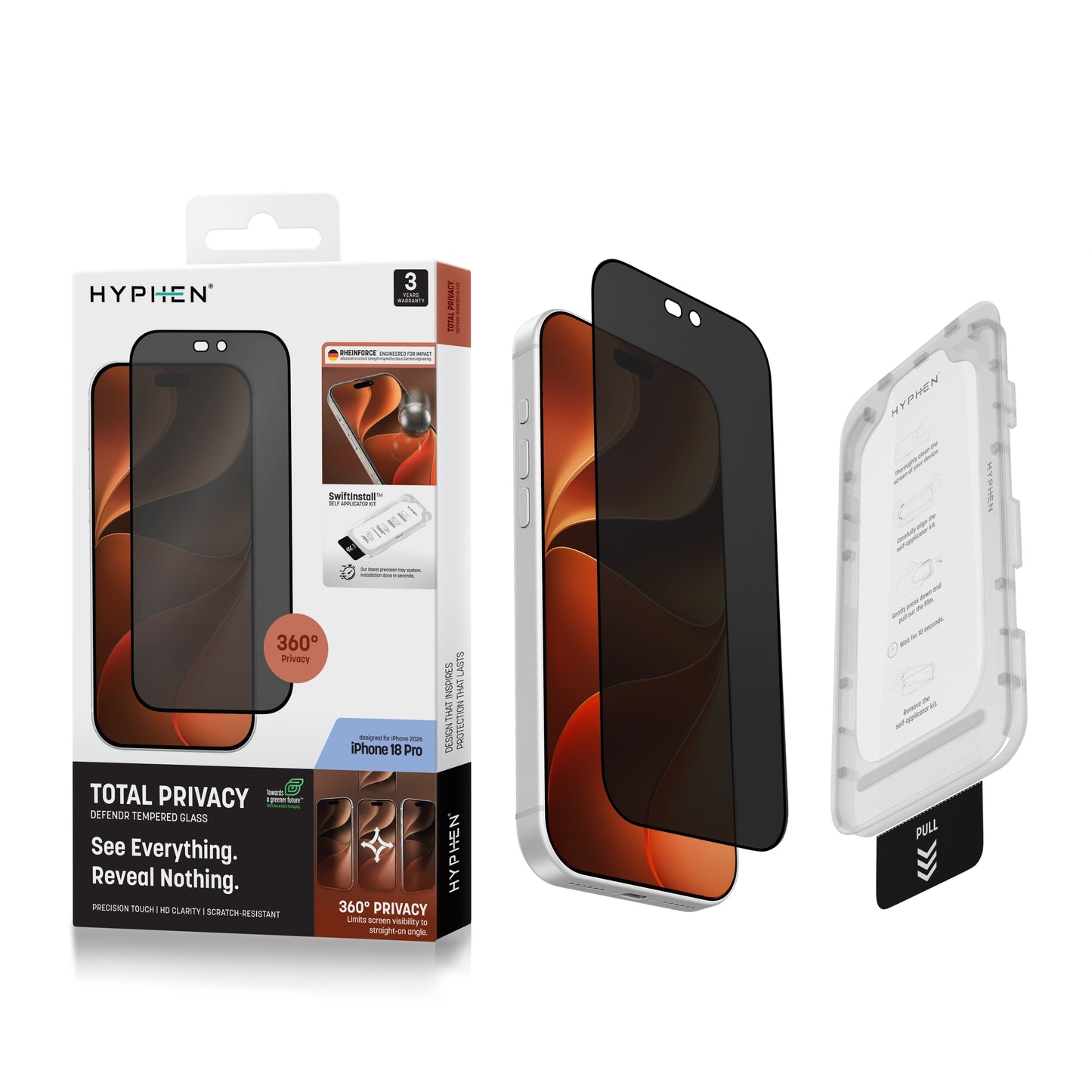 HYPHEN DEFENDR Privacy Tempered Glass with Applicator - iPhone 18 Pro