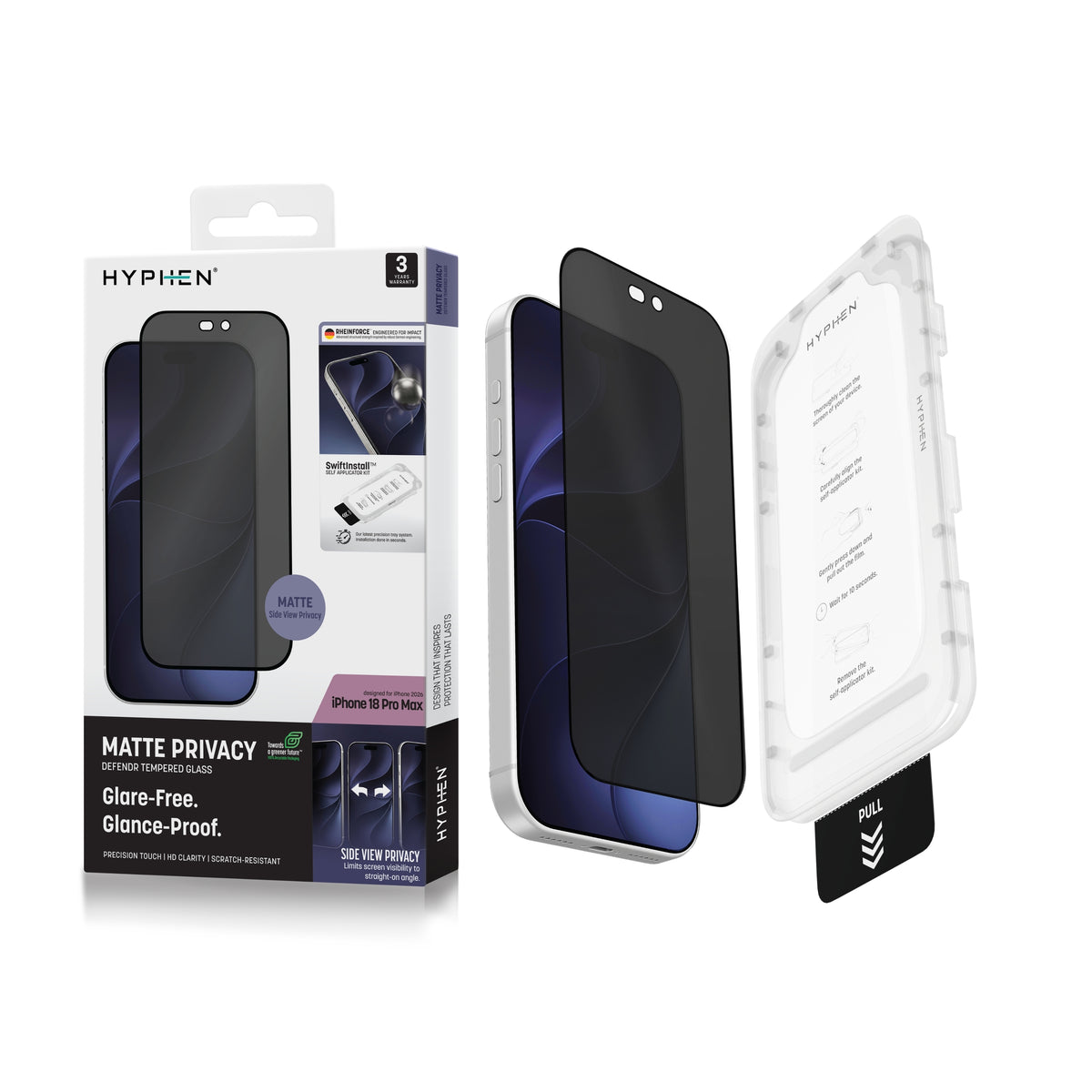 HYPHEN DEFENDR Matte Privacy Tempered Glass with Applicator - iPhone 18 Pro