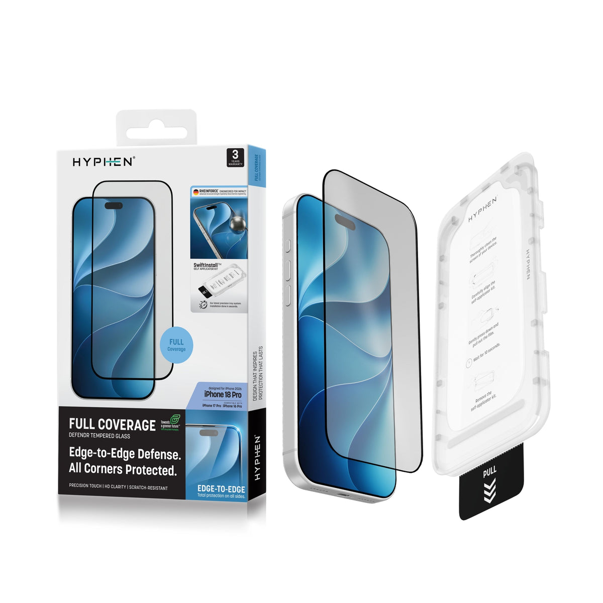 HYPHEN DEFENDR Full Coverage Tempered Glass with Applicator - iPhone 18 Pro - 6.3"