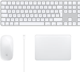عرض سطح المكتب لفأرة Magic، كابل USB-C، لوحة تتبع Magic، وملحقات لوحة المفاتيح الرقمية Magic