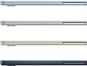 أربعة أجهزة MacBook&nbsp;Air‏ تعرض ألوان الجهاز المتوفرة: الأزرق السماوي والفضي وضوء النجوم وسماء الليل