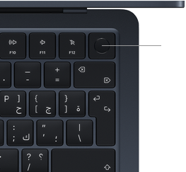 مستشعر بصمة الإصبع يقع في الزاوية العلوية اليمنى من لوحة مفاتيح MacBook&nbsp;Air‏