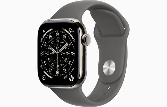 Apple Watch Series 11 GPS + Cellular 42mm Natural Titanium Case with Stone Grey Sport Band - S/M