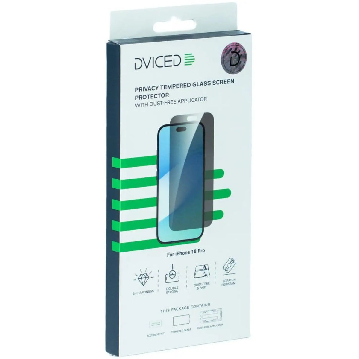 Dviced Privacy Tempered glass screen protector for iPhone 18 Pro with dust-free applicator