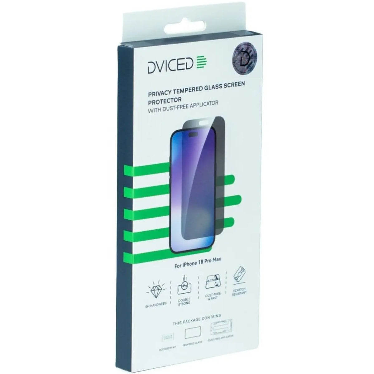 Dviced Privacy Tempered glass screen protector for iPhone 18 Pro Max with dust-free applicator