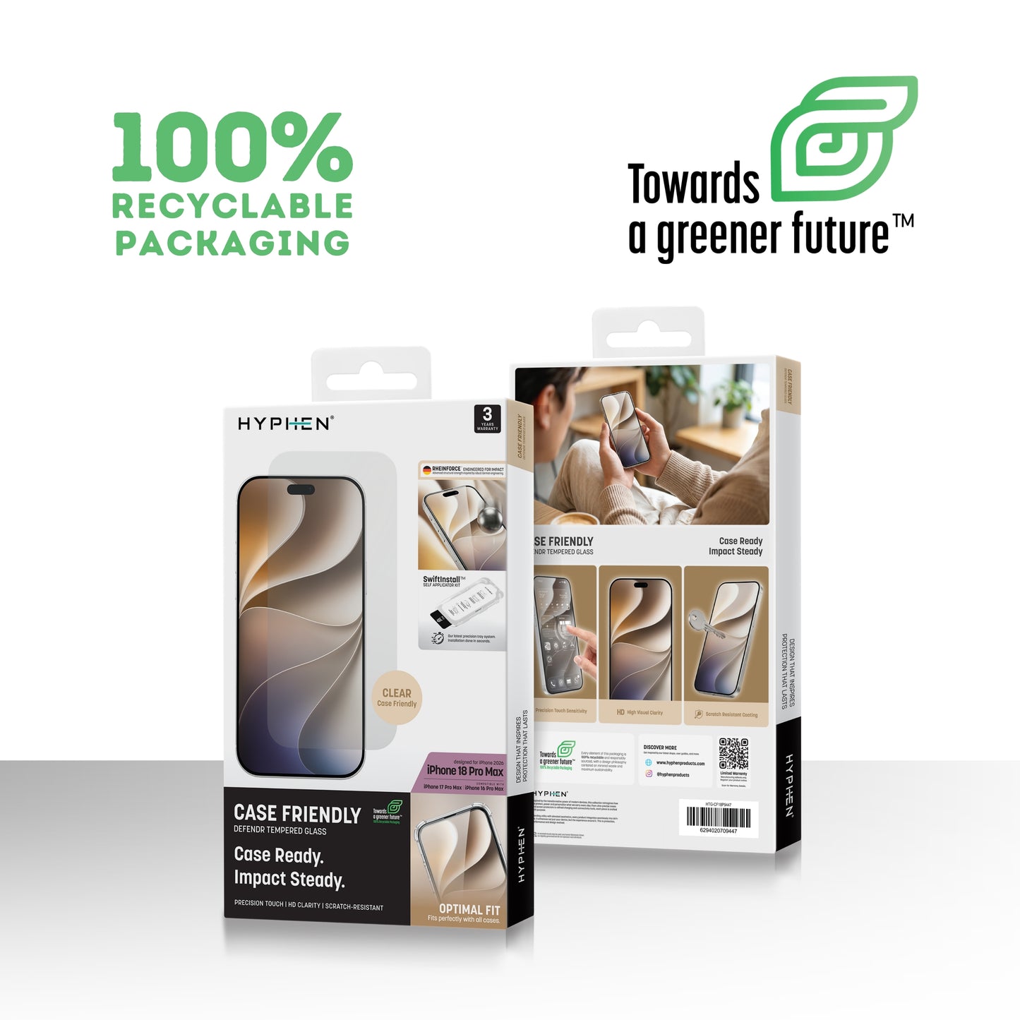 HYPHEN DEFENDR Case Friendly Tempered Glass with Applicator - iPhone 18 Pro Max - 6.9