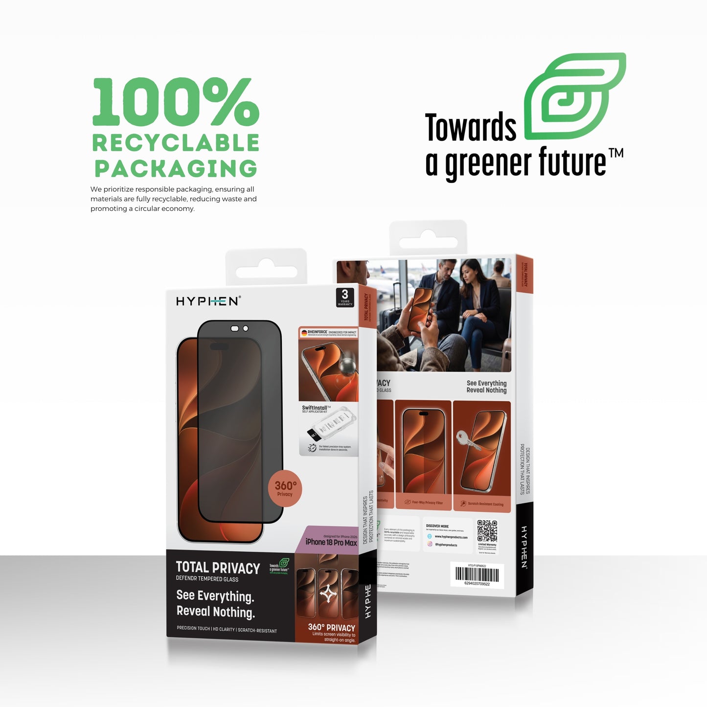 HYPHEN DEFENDR Privacy Tempered Glass with Applicator - iPhone 18 Pro Max