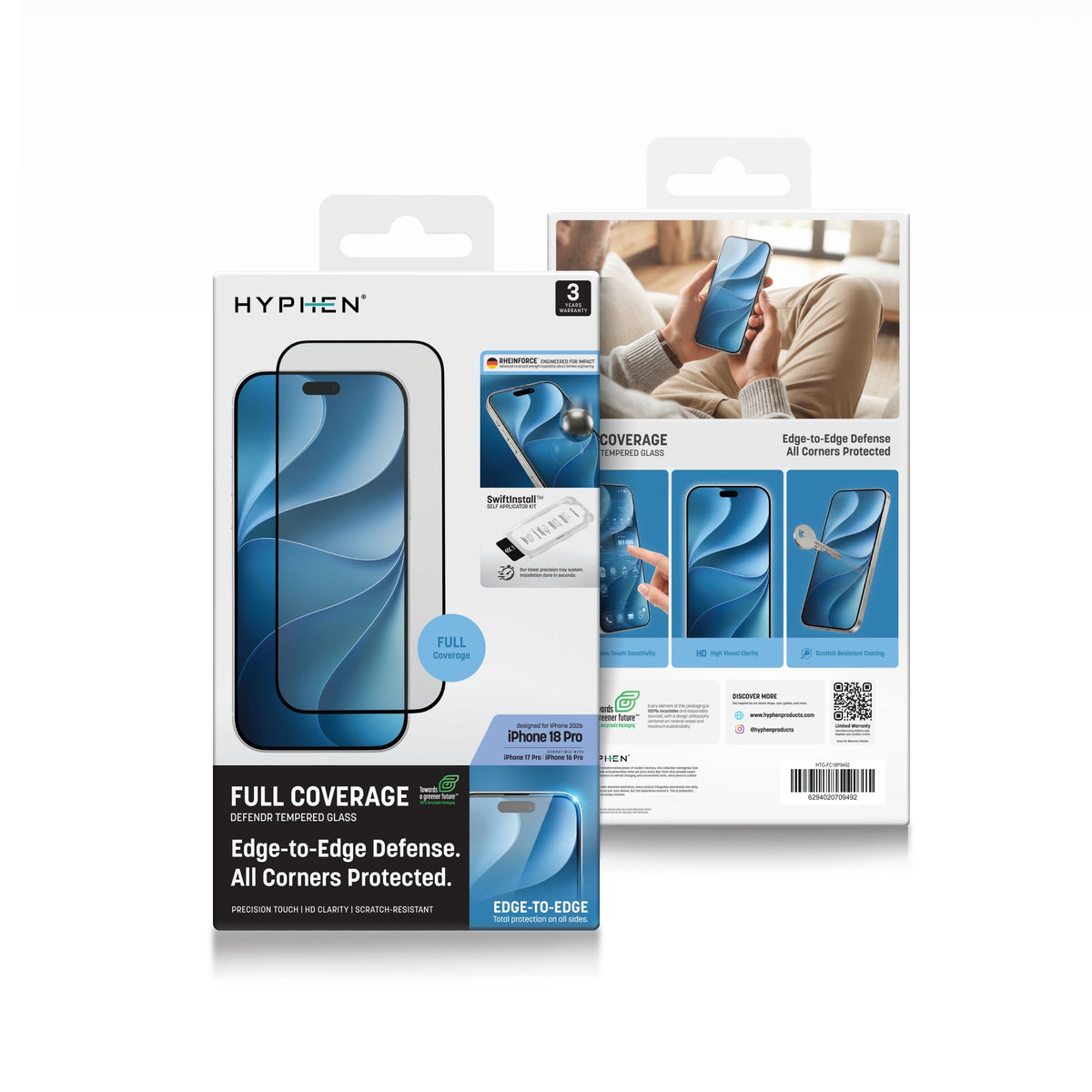 HYPHEN DEFENDR Full Coverage Tempered Glass with Applicator - iPhone 18 Pro - 6.3"