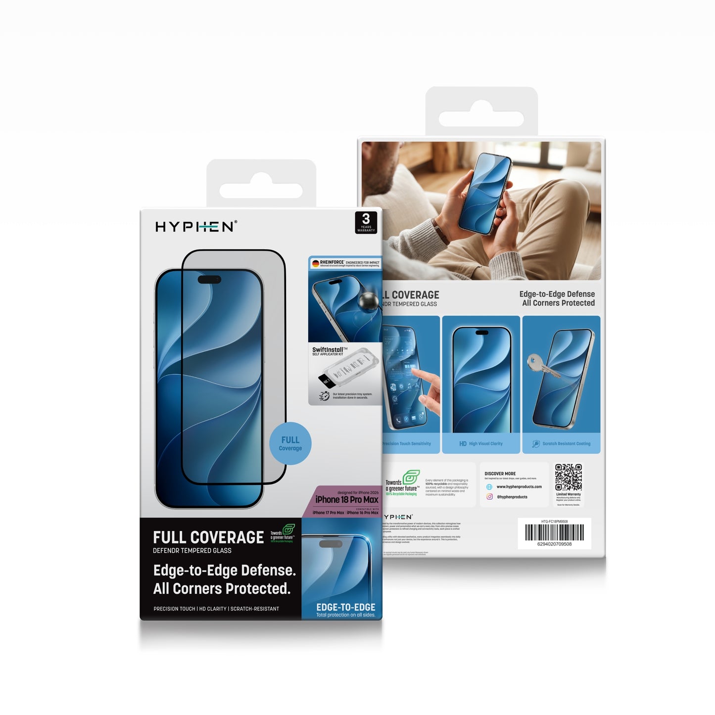 HYPHEN DEFENDR Full Coverage Tempered Glass with Applicator - iPhone 18 Pro Max