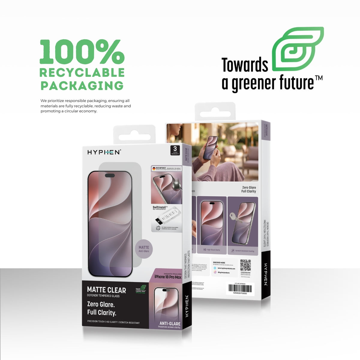 HYPHEN DEFENDR Matte Clear Tempered Glass with Applicator - iPhone 18 Pro Max - 6.9"
