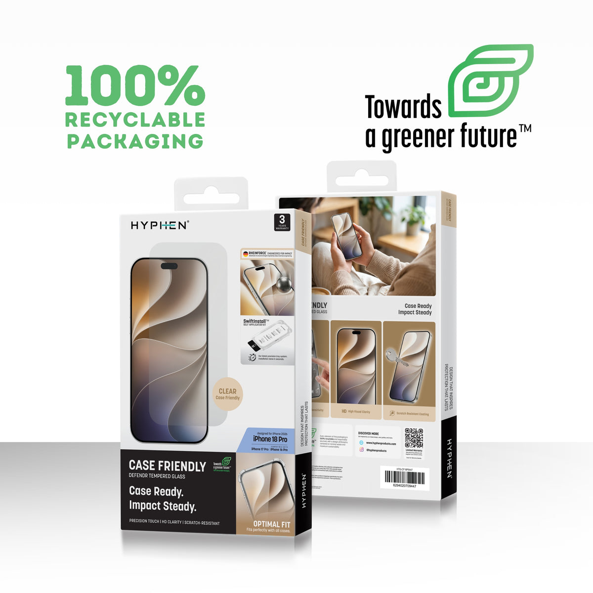 HYPHEN DEFENDR Case Friendly Tempered Glass with Applicator - iPhone 18 Pro