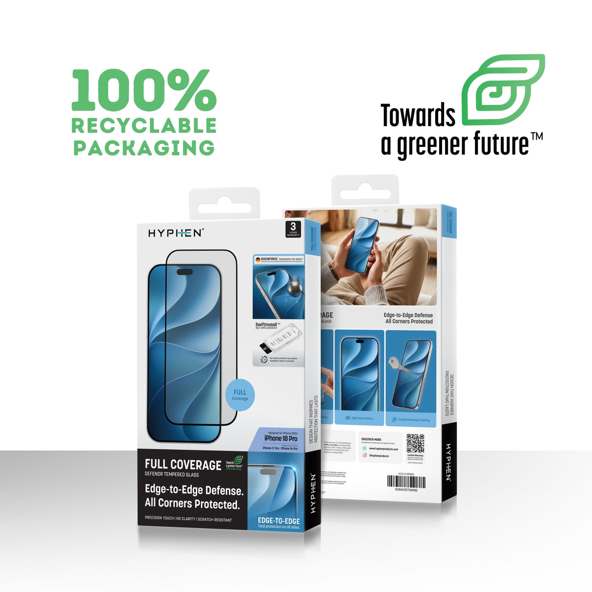 HYPHEN DEFENDR Full Coverage Tempered Glass with Applicator - iPhone 18 Pro - 6.3"