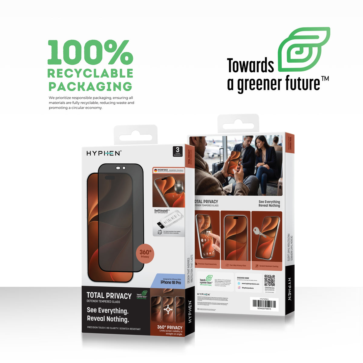HYPHEN DEFENDR Privacy Tempered Glass with Applicator - iPhone 18 Pro