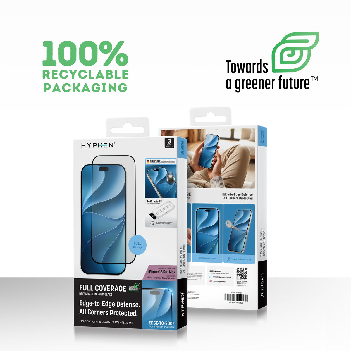 HYPHEN DEFENDR Full Coverage Tempered Glass with Applicator - iPhone 18 Pro Max