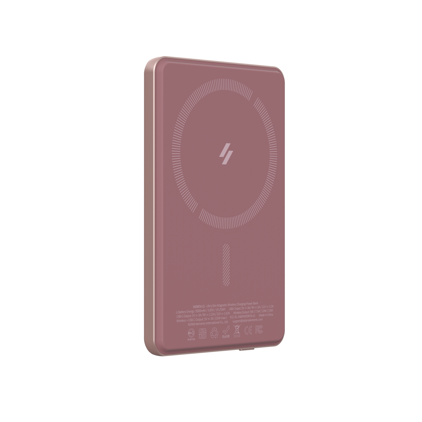 Adam elements VIONTA L5 Ultra Slim Magnetic Wireless Charging Power Bank Pink - 5000mAh