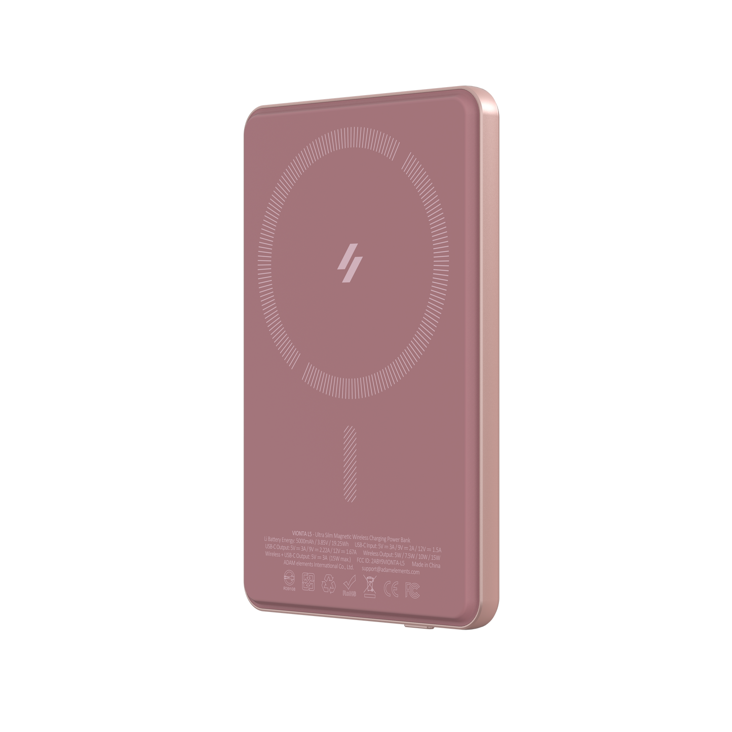 Adam elements VIONTA L5 Ultra Slim Magnetic Wireless Charging Power Bank Pink - 5000mAh