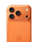 iPhone 17 Pro، الجزء الخلفي الخارجي، اللون البرتقالي الكوني، نظام كاميرا Pro Fusion في الهضبة في الأعلى