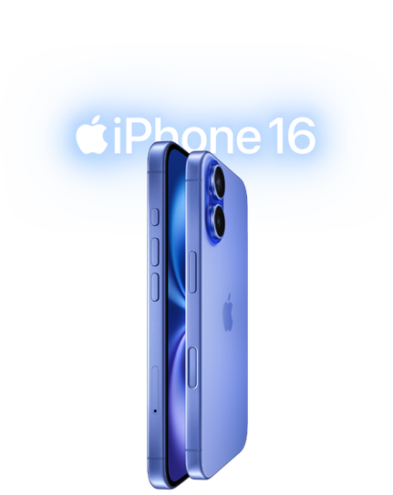جهازي iPhone 16، الجانب الخارجي، مكدسان يواجهان بعضهما البعض بتشطيبات الألترا مارين، أزرار الصوت، زر الإجراء، زر الجانب، زر التحكم في الكاميرا، شعار Apple في الوسط، نظام كاميرا مزدوجة متقدم مرتفع