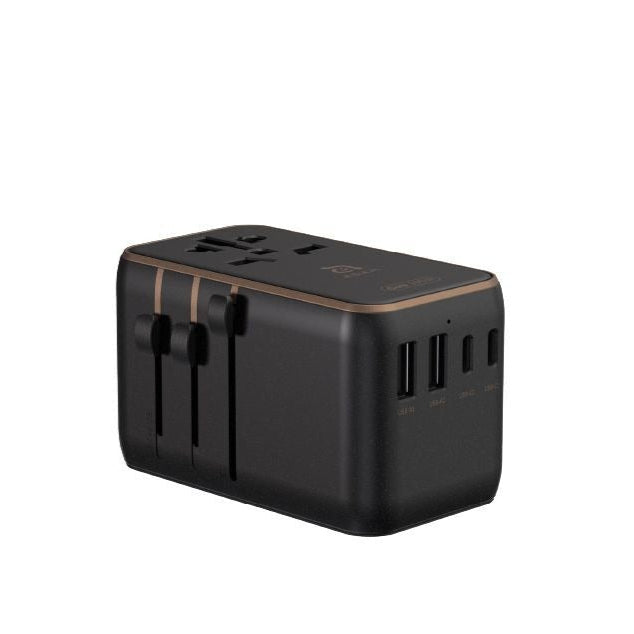 محول سفر عالمي T100L بقوة 100 وات من Adam elements مع كابل USB-C مدمج باللون الأسود