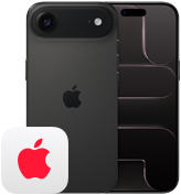 iPhone Air، الواجهة الأمامية والخلفية، اللون Space Black، شعار AppleCare+