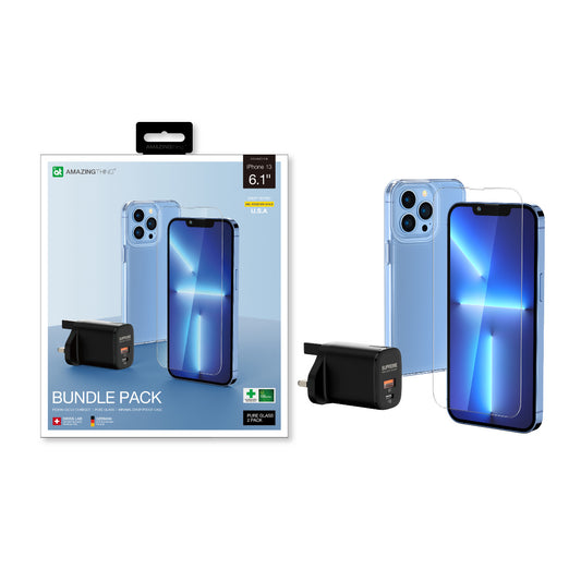 Amazing Thing iPhone 13 Bundle: 1pc 20W Charging adapter + 1pc Drop-proof protective case + 2pc Tempered Glass
