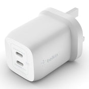 بلكين - شاحن حائط بقوة 65 واط مزدوج USB-C GAN PD مع PPS - C1/C2=65 - C1+C2=45+20 - أبيض