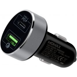 UC10D|MOMAX DUAL-PORT USB WITH TYPE-C PD+QC3.0 FAST CAR CHARGER 38W BLACK