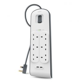 Belkin 6 Way Surge Protection Strip - 2M With 2 X 2.4Amp USB Charging