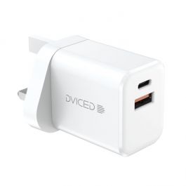 Dviced Wall charger, cable 35W GaN 1 USB-A 1 USB-C UK white