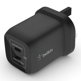 Belkin - Wall Charger - 65W Dual Usb-C Gan Pd with Pps - C1/C2=65 - C1+C2=45+20 - Black