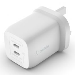 Belkin - 65W Dual Usb-C Gan Pd Wall Charger With Pps - C1/C2=65 - C1+C2=45+20 - White