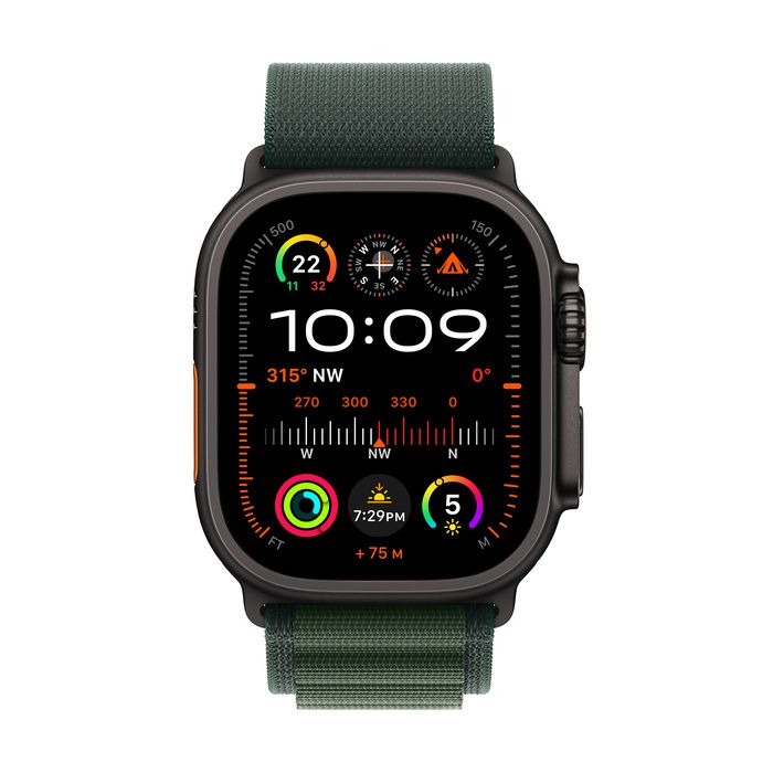 Apple Watch Ultra 2 GPS Cellular 49mm Black Titanium Case with Dark Green Alpine Loop Large